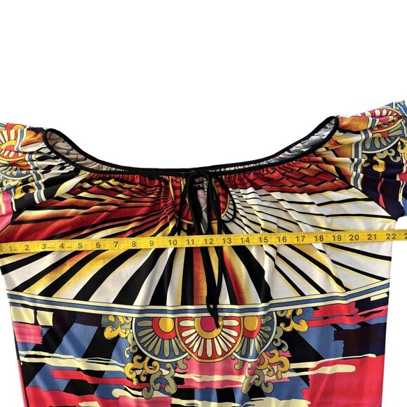 Colorful Abstract Print Top With Elastic Sleeves By Evovorro Size S - Picture 9 of 11